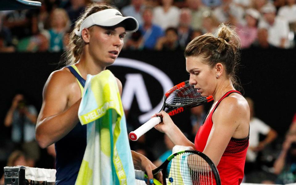 Wozniacki and Halep on court together