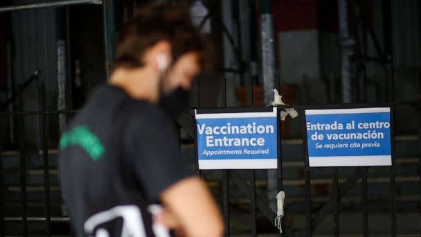 PHOTO: A man waits in line to receive the Monkeypox vaccine before the opening of a vaccination site at the Bushwick Education Campus in Brooklyn, July 17, 2022, in New York City. (Kena Betancur/AFP via Getty Images)