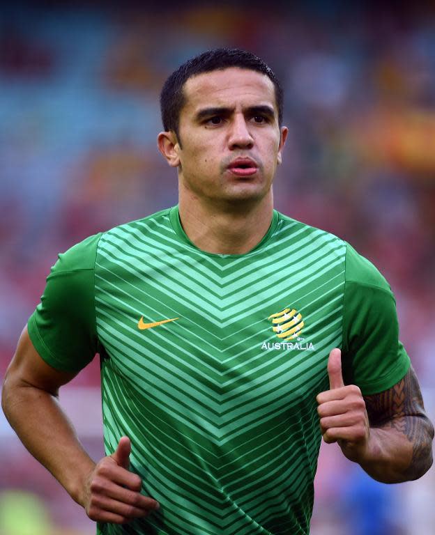 Australia's Tim Cahill warms up prior to the AFC Asian Cup football final between South Korea and Australia at Stadium Australia in Sydney on January 31, 2015