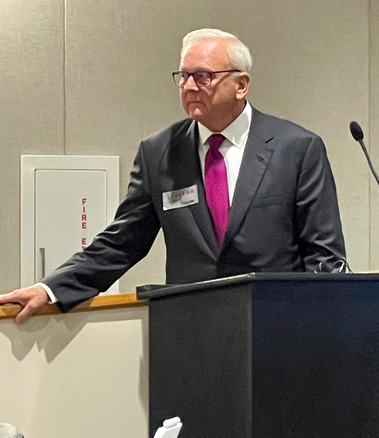 Certified Public Accountant David Greenwell, an Oklahoma Accounting Hall of Fame member, speaks at a Corporation Commission meeting on Tuesday, July 23.