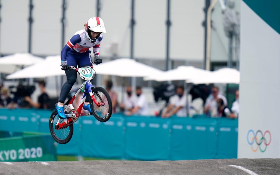 Great Britain's Bethany Shriever competes in the Cycling BMX Racing semi finals at the Ariake Urban Sports Park  - PA