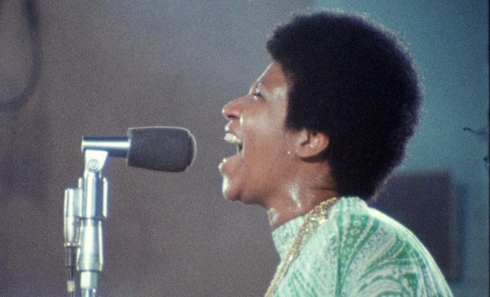 This image released by Neon shows Aretha Franklin in a scene from the film, "Amazing Grace."