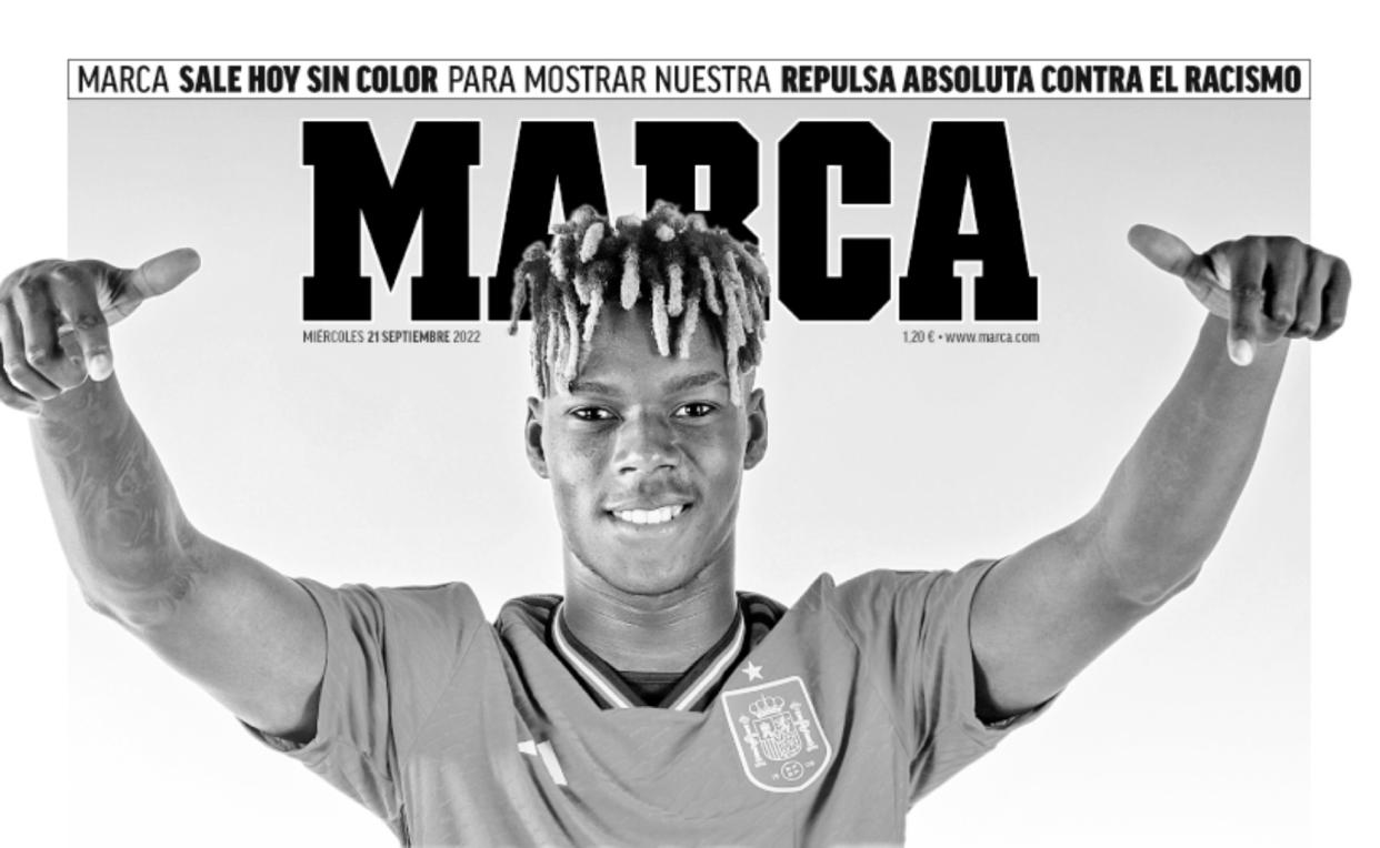 La portada de ‘Marca’ de este 21 de septiembre contra el racismo. (Foto: Marca).