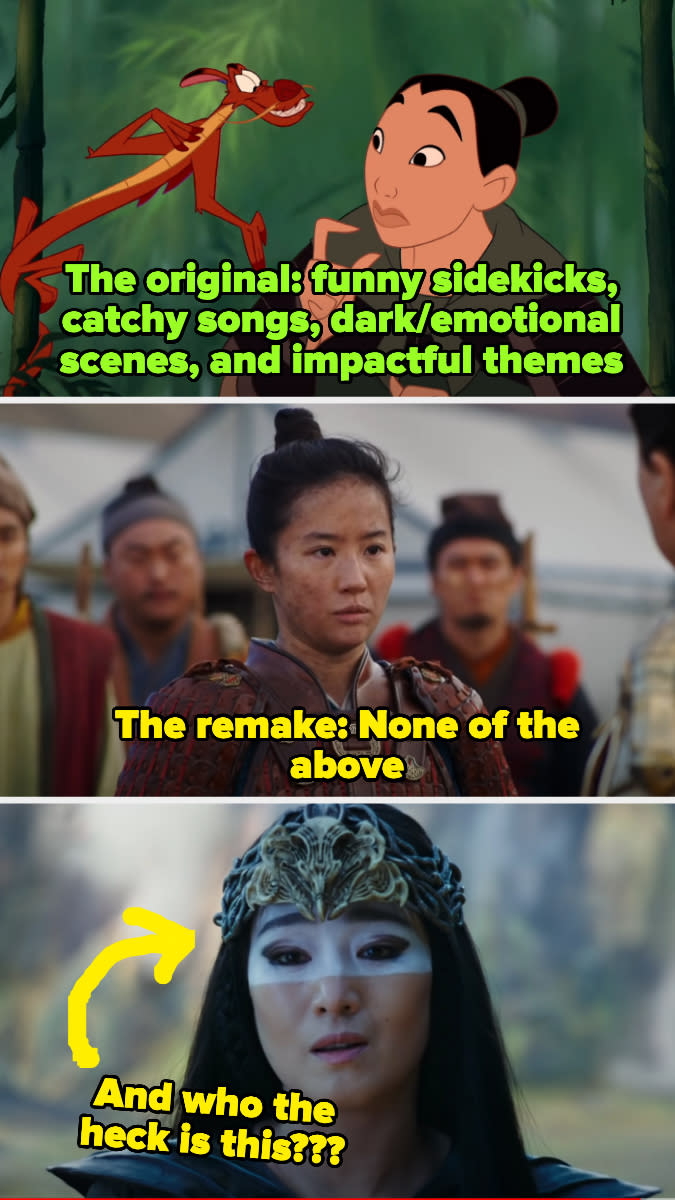 Screenshots from both "Mulan" films