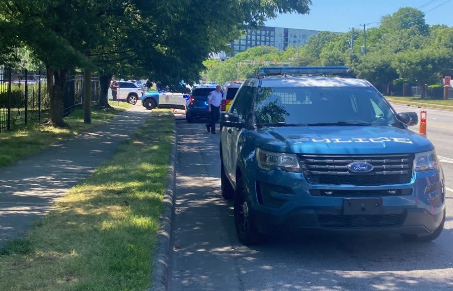 A heavy police presence is at Shaw University after a report of an active shooter. (Maggie Newland/CBS 17)