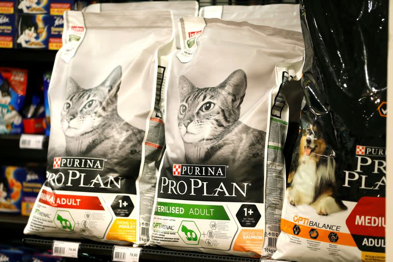 Bags of Purina Pro Plan cats food by Nestle are pictured in the supermarket of Nestle headquarters in Vevey