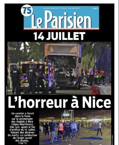 Le quotidien “Le Parisien” évoque “l’horreur à Nice”, au lendemain de l’attaque.