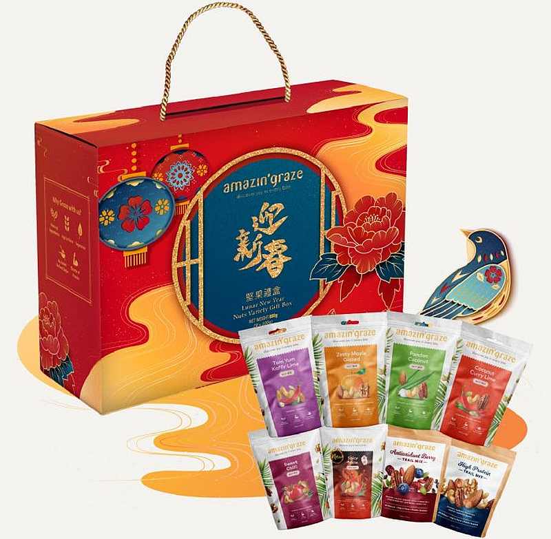 Amazin’ Graze  Lunar New Year Variety Nuts Box, RM80. — Picture from Amazin’ Graze