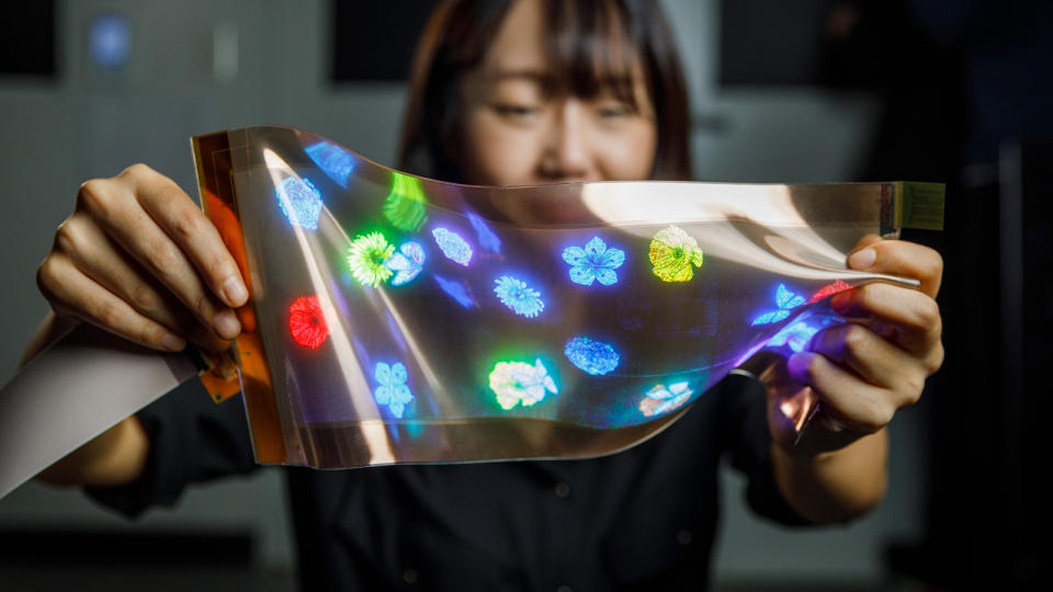 Woman using LG Display's new stretchable display