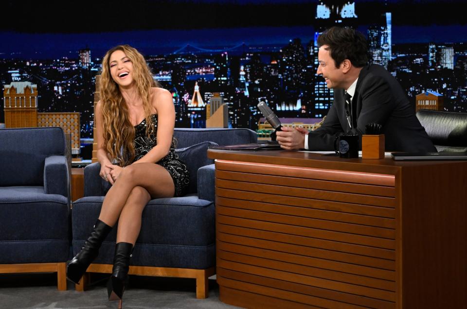 Singer Shakira during an interview with host Jimmy Fallon on Monday, March 25, 2024