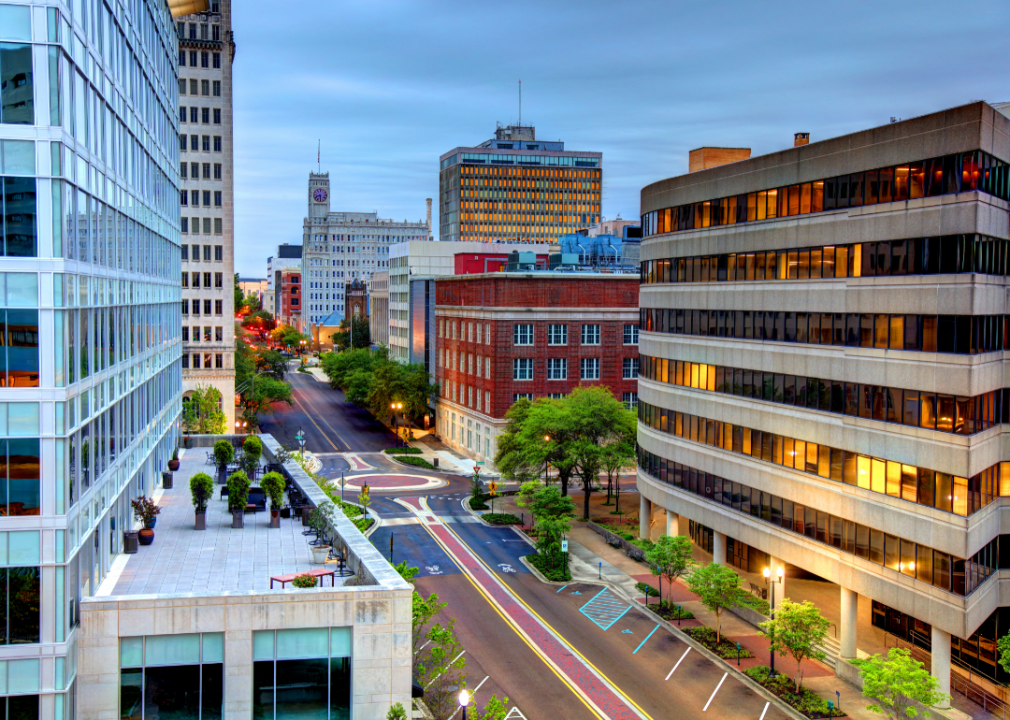 Downtown Jackson at dusk.