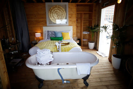 The interior of a lifeguard tower, renovated into a luxury hotel suite, is seen a day before winners of an international online competition arrive to spend the night at the tower, at Frishman Beach in Tel Aviv, Israel March 14, 2017. REUTERS/Baz Ratner