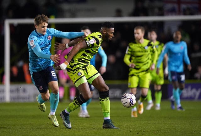 Forest Green Rovers&#x002019; Jamille Matt, right, hold off Exeter&#x002019;s Archie Collins