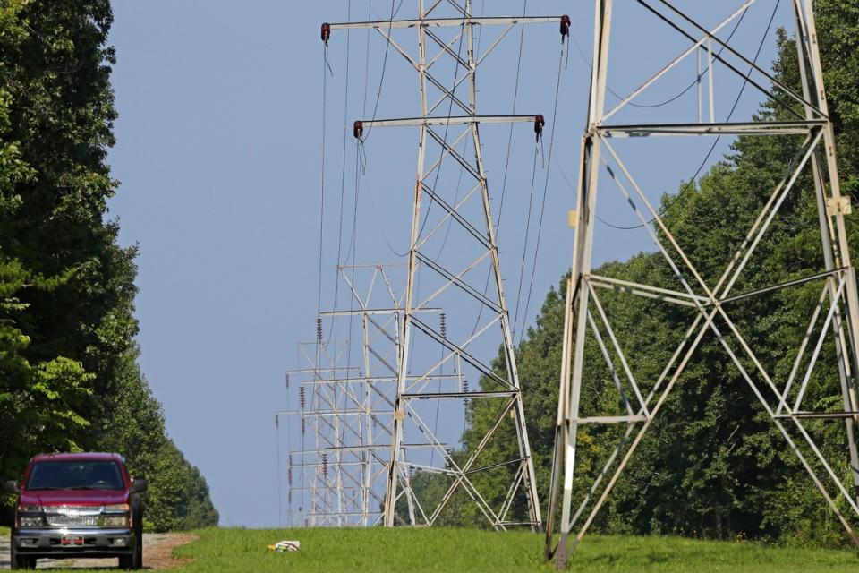 Power lines deliver electricity to rural Orange County near Hillsborough, N.C., in August 2018.