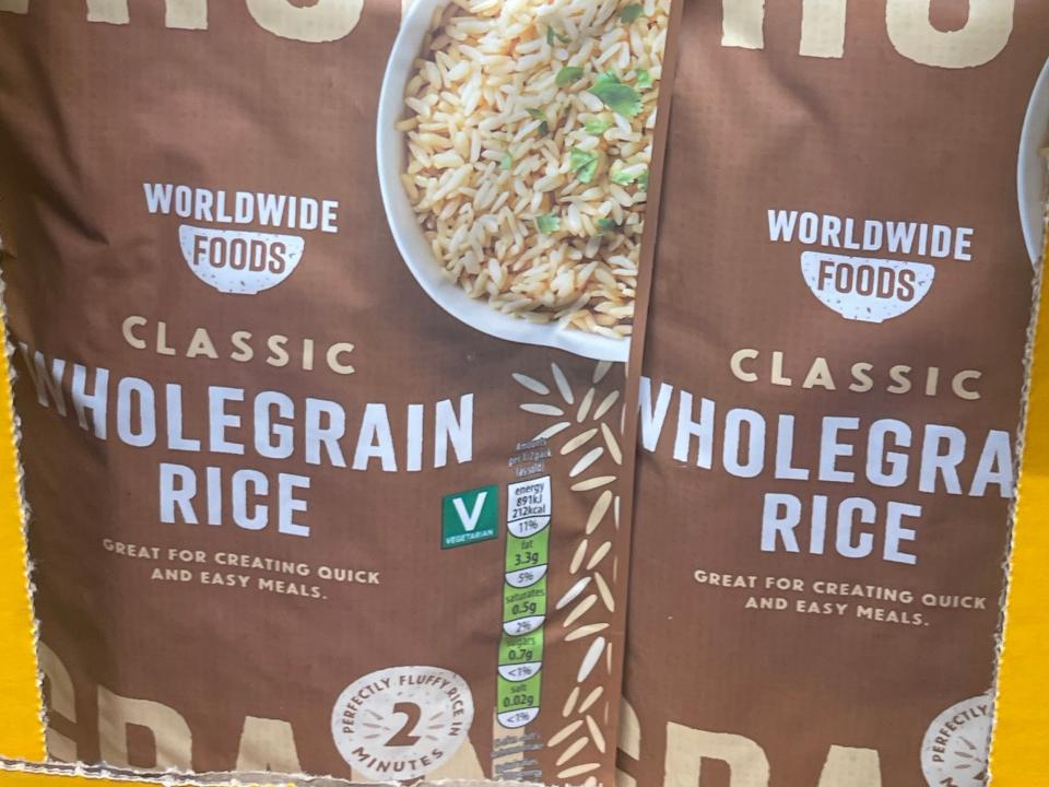 bags of microwave rice on the shelves at aldi