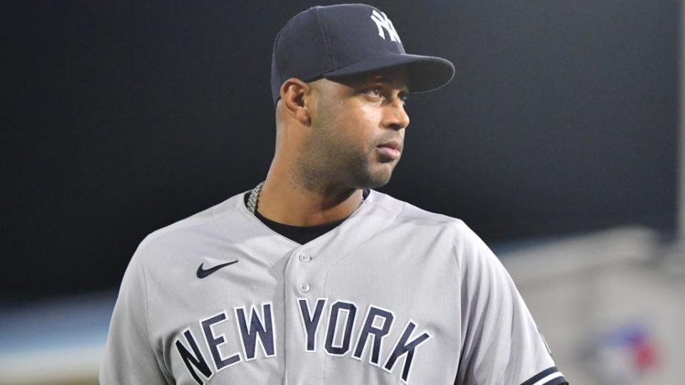Aaron Hicks of the New York Yankees looks on after a game against the Toronto Blue Jays at TD Ballpark Monday in Dunedin, Florida. (Photo by Julio Aguilar/Getty Images)