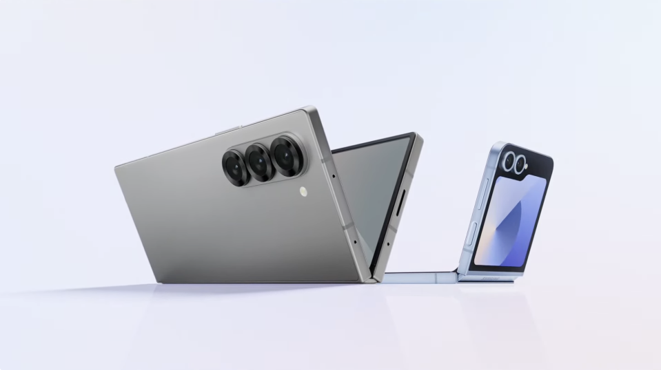 Samsung Galaxy Z Fold 6 and Galaxy Z Flip 6 partially folded