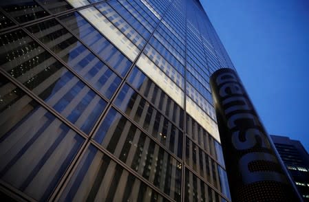 Dentsu's logo is seen at its head office building in Tokyo