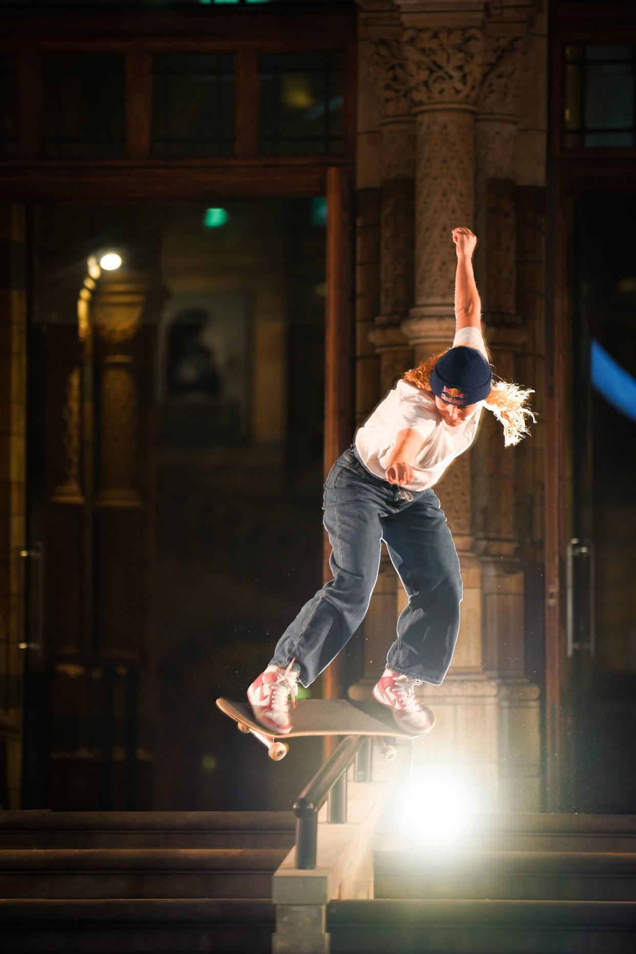 Leticia Bufoni skating at Natural History Museum