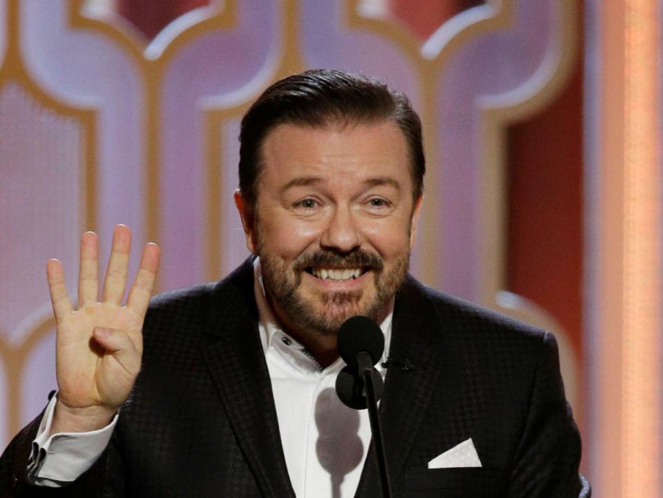 Ricky Gervais hosting the ceremony in 2016 (Getty Images)