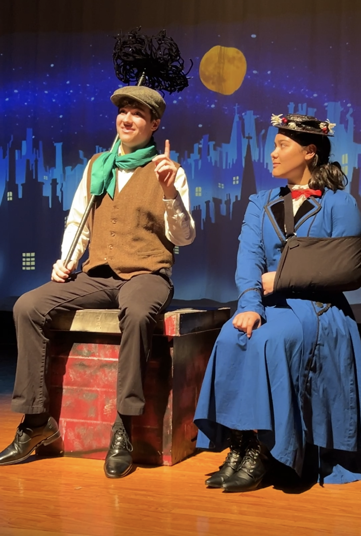 "Mary Poppins" will be performed by Southern Fulton Jr./Sr. High School students on Friday, March 15, and Saturday, March 16, at 7 p.m. at the school, 13083 Buck Valley Road, Warfordsburg, Pa. Pictured are Ethan McAllister and Sosefina Ah Loe during rehearsal — portraying Bert and Mary Poppins.
