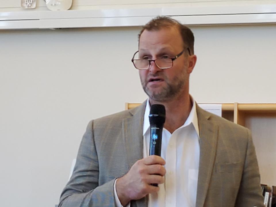 Max Latona, director of the Center for Ethics in Society at Saint Anselm College, which assisted the Dover Mental Health Alliance Task Force in creating a working plan to address the way mental health is addressed city-wide. He speaks Saturday, Nov. 19, 2022 at Dover High School.