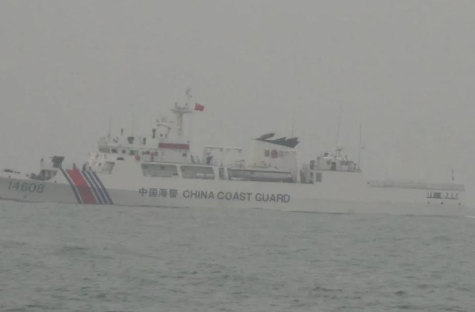 中國海警船「14608」。圖為3月16日騷擾金門海域時拍攝。   圖：海巡署提供(資料畫面)