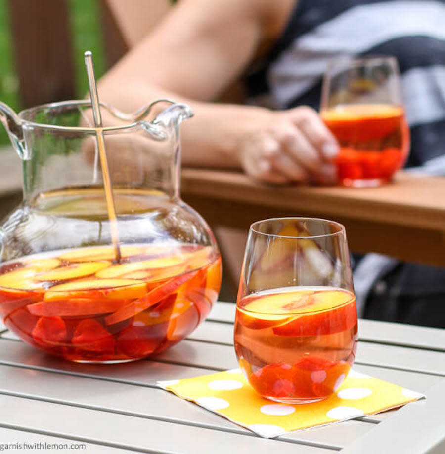 <strong>Get the <a href="http://www.garnishwithlemon.com/peach-rose-sangria/" target="_blank">Peach Rosé Sangria recipe </a>from Garnish With Lemon</strong>