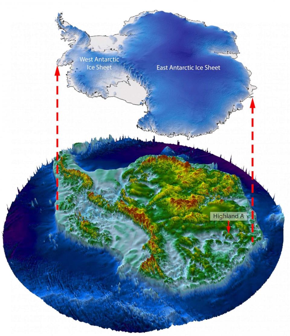 PHOTO: A graphic published in Nature Communications demonstrates where the study site is, beneath the ice. (Stewart Jamieson)