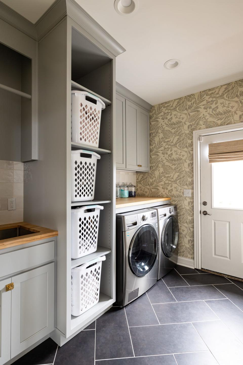 Shelves were designed specifically for storing laundry baskets in this home in the Hillcrest subdivision of Prospect.