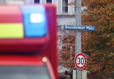 A first aid vehicles is seen at the site where earlier a man injured several people in a knife attack in Munich, Germany, October 21, 2017.
