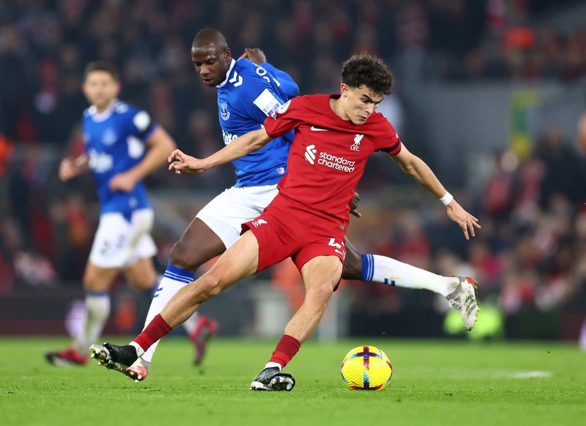 Stefan Bajcetic spins on the ball during the Merseyside derby (Reuters)