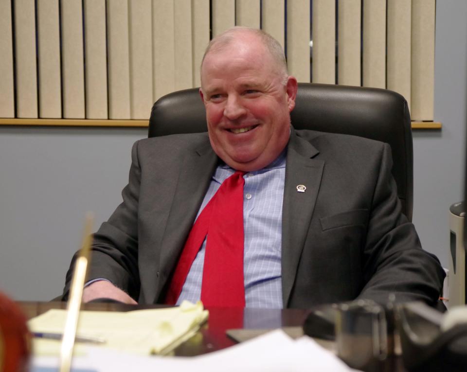 West Bridgewater Police Chief Victor Flaherty, at his office on Wednesday, Jan. 11, 2023, talks about his experience working on a case 20 years ago that had him going across the country trying to find a suspect. His story became a part of the documentary "Don't Pick Up The Phone", coming to the streaming service Netflix.