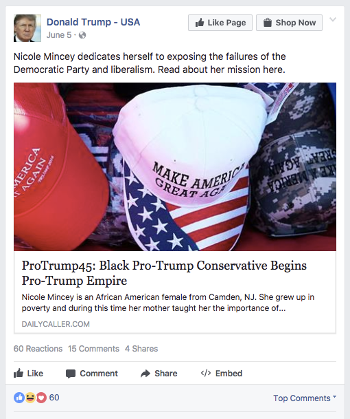 This Facebook account appears to be unrelated to Trump’s official page.