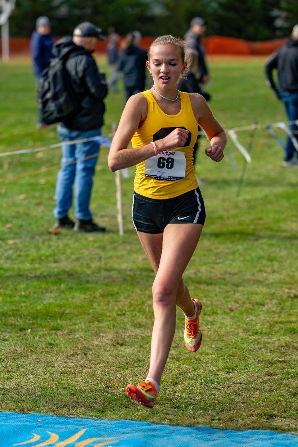 Sarah Lawson of Corning wins the Section IV, Class A, girls cross country championship and qualifies for the state championship round.