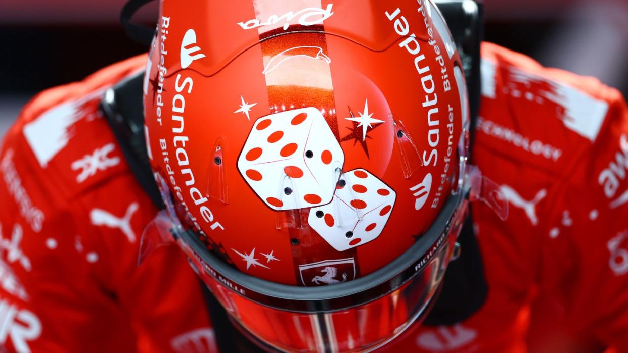 las vegas, nevada november 17 carlos sainz of spain and ferrari prepares to drive in the garage during practice ahead of the f1 grand prix of las vegas at las vegas strip circuit on november 17, 2023 in las vegas, nevada photo by dan istitenegetty images