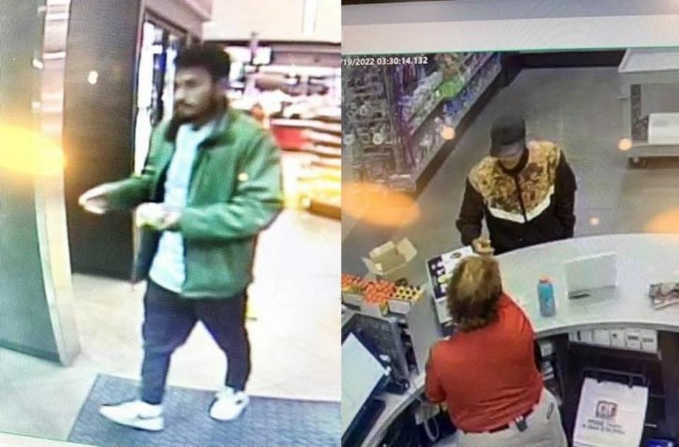 Charlotte-Mecklenburg police say the two men in these photos are suspects in an armed robbery of three people, and the kidnapping and sexual assault of a 17-year-old girl on Saturday, Feb. 19, 2022.