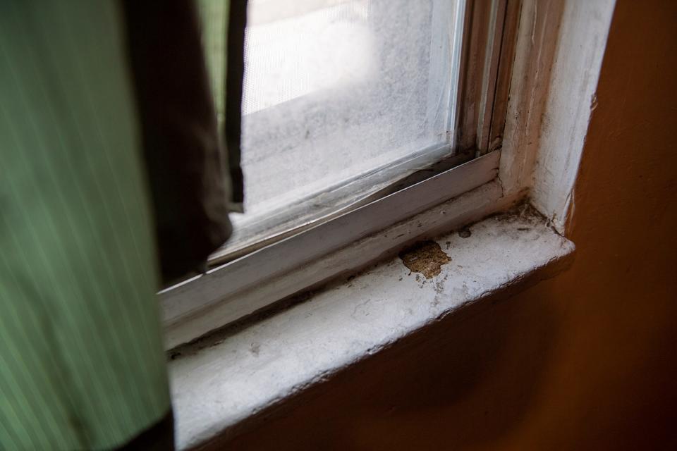 An area on a windowsill with chipped paint in Carmen Aponte-Vincent's home in Philadelphia, Pa. on Friday, June 4, 2021. The home has tested positive for lead.