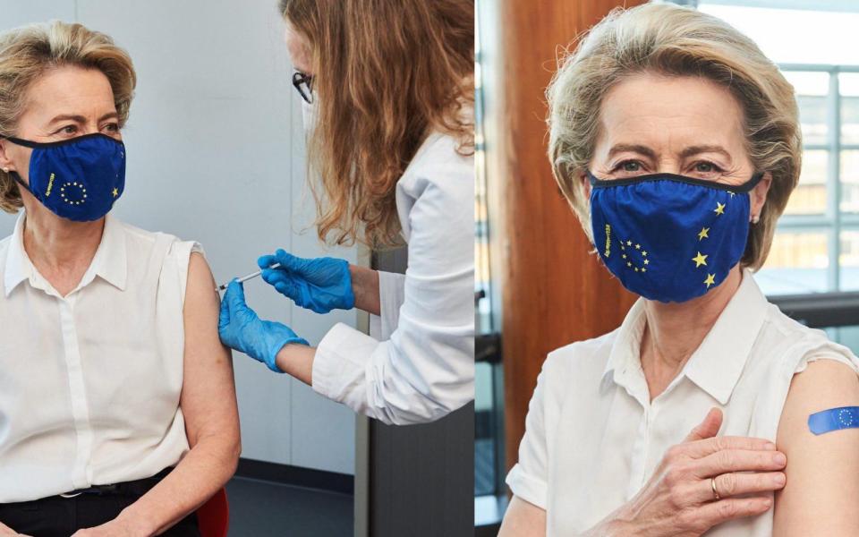 Ursula von der Leyen received her vaccine a day after the EU passed 100m jabs