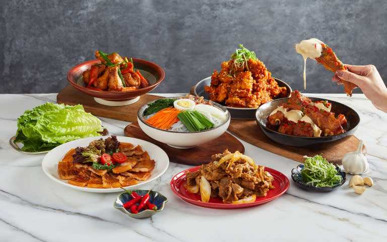 明洞豬五花、安東燉雞、冷麵、韓式烤和牛、韓式炸雞、起司豬肋排皆是韓國超人氣料理。（圖／業者提供）