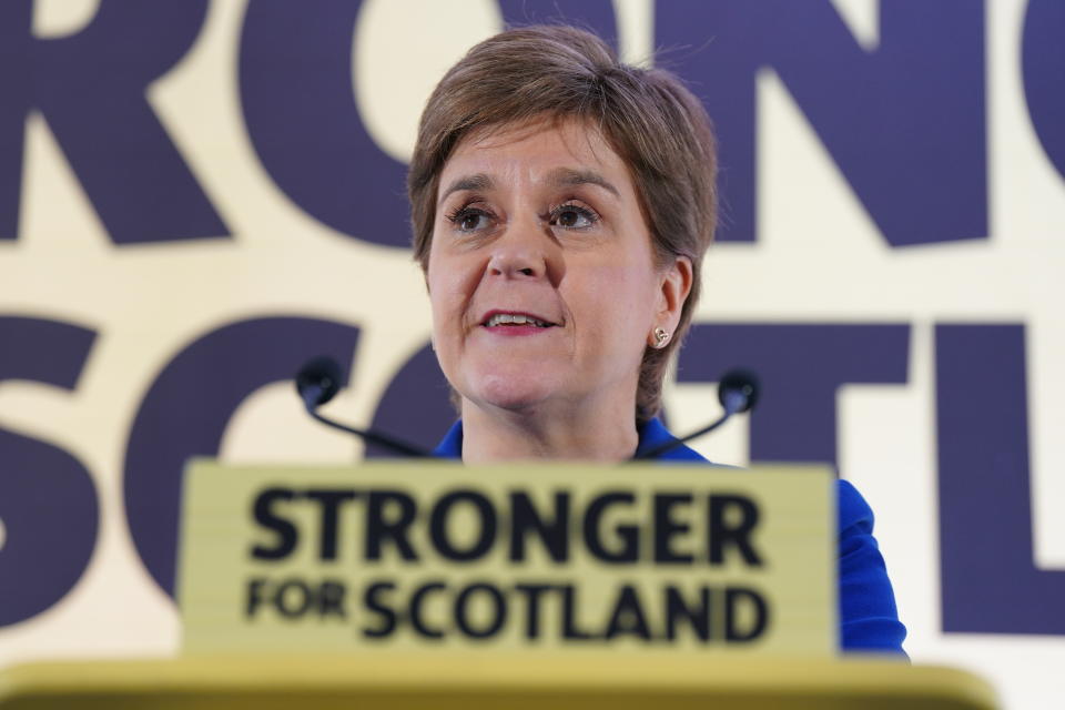 SNP leader and First Minister of Scotland Nicola Sturgeon issues a statement at the Apex Grassmarket Hotel in Edinburgh following the decision by judges at the UK Supreme Court in London that the Scottish Parliament does not have the power to hold a second independence referendum. Picture date: Wednesday November 23, 2022.