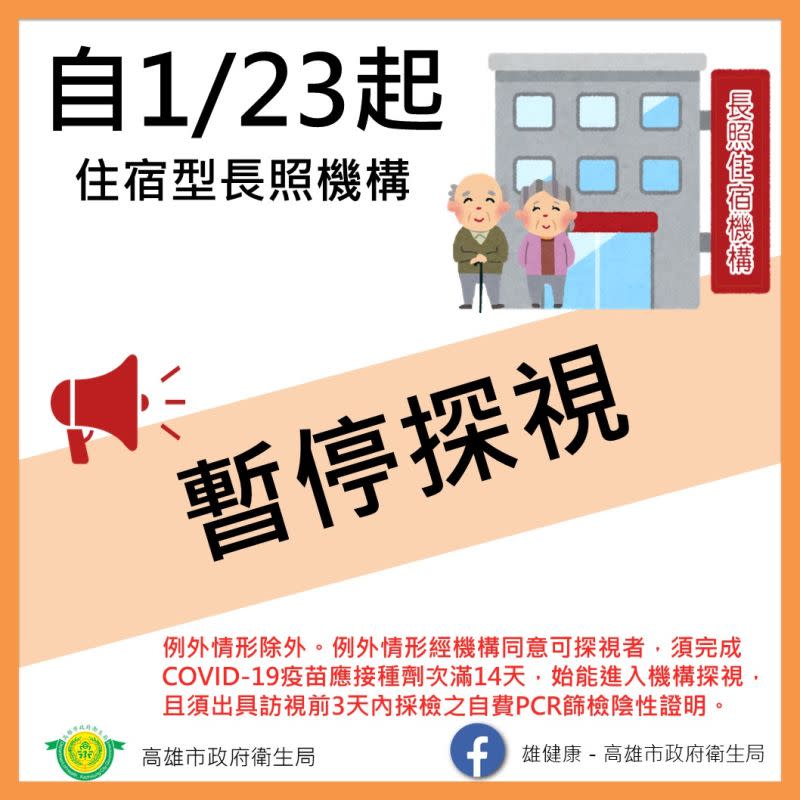 ▲新光輪群聚邁入第二波市長陳其邁宣布長照機構暫停探視。。（圖／高市府提供）