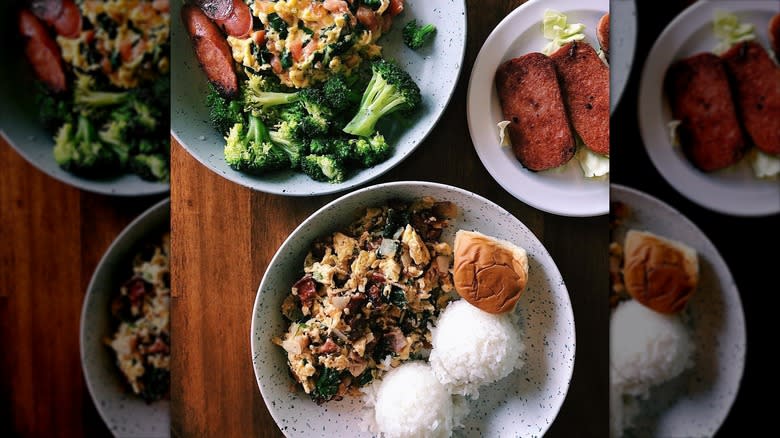 Hawaiian breakfast with scrambled eggs