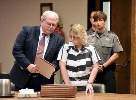 Joyce Mitchell appears in court with her lawyer Stephen Johnston to plead guilty at Clinton County court, in Plattsburgh, New York July 28, 2015. REUTERS/Rob Fountain/Pool