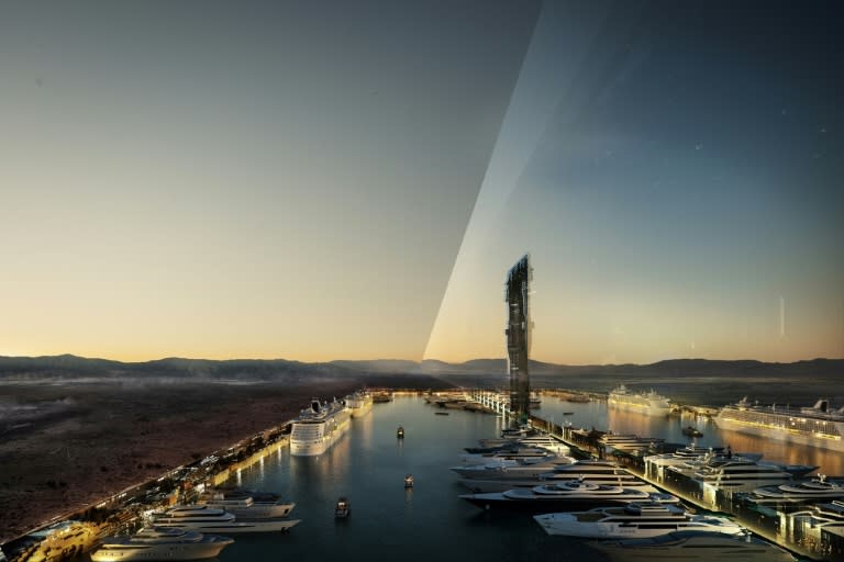 Image distribuée le 26 juillet 2022 par les concepteurs de Neom montrant une partie de ce projet futuriste qui doit voir le jour d'ici 2026 sur les rives de la mer Rouge, en Arabie saoudite (-)