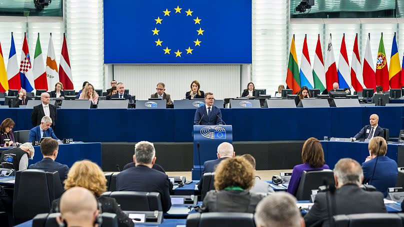 Finland's Petteri Orpo addressed the European Parliament in Strasbourg, France.