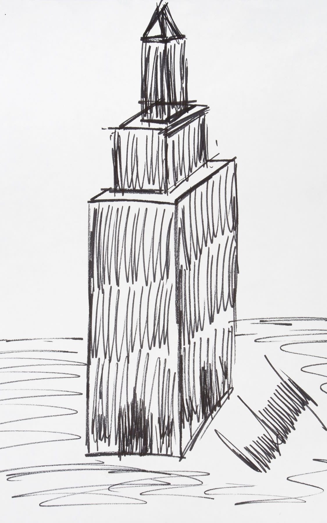 This image provided by Julien's Auctions shows a sketch of the Empire State Building drawn by President Donald Trump that sold for $16,000 at auction on Oct. 19, 2017 - Julien's Auctions