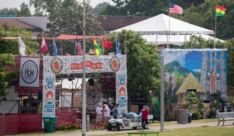 Participants set up before the Memphis in May World Championship Barbecue Cooking Contest opens on Wednesday, May 11, 2022, at the Fairgrounds in Liberty Park. The festival runs through May 14. 