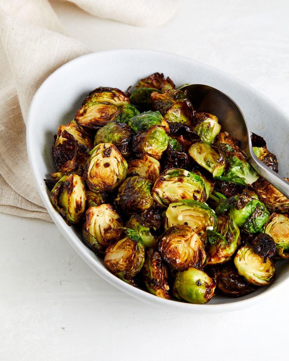 <p>Crispy, tender <a href="https://www.delish.com/cooking/g1409/brussels-sprouts-recipes/" rel="nofollow noopener" target="_blank" data-ylk="slk:Brussels;elm:context_link;itc:0;sec:content-canvas" class="link ">Brussels</a> are possible in only 18 minutes thanks to your air fryer. The quick, bright dressing makes them a little more vibrant. Skip or replace the honey with agave or maple if you so please!</p><p>Get the <strong><a href="https://www.delish.com/cooking/recipe-ideas/a35047084/air-fryer-brussels-sprouts-recipe/" rel="nofollow noopener" target="_blank" data-ylk="slk:Air-Fryer Brussels Sprouts recipe;elm:context_link;itc:0;sec:content-canvas" class="link ">Air-Fryer Brussels Sprouts recipe</a></strong>.</p>