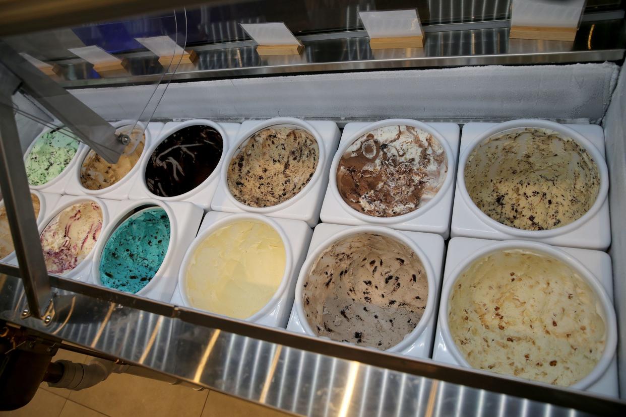 A freezer full of homemade ice cream at The Baked Bear in Asbury Park.